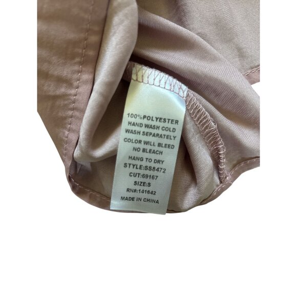 She + Sky Blouse Mauve Size S Smocked Puff Sleeve Ruffle Hem Dusty Rose Pink - Picture 6 of 6